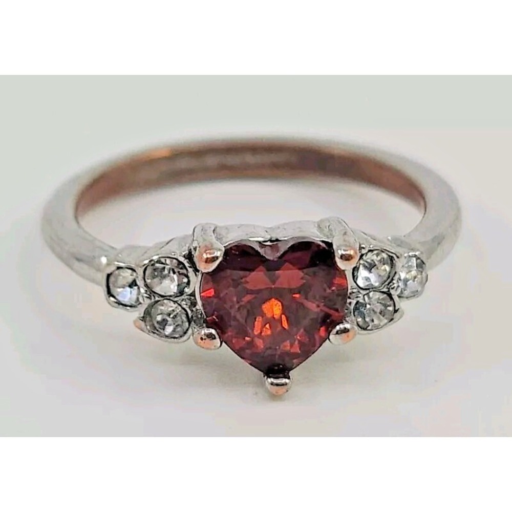 Heart And Cubic Zirconia Female Ring Unknown Stone Sz 7.5 Estate Find